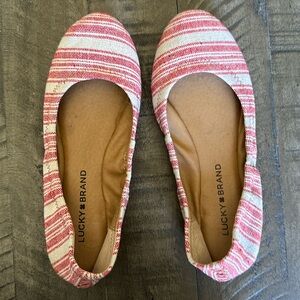 Lucky Brand flats. Size 6.5, red/cream color. Good condition